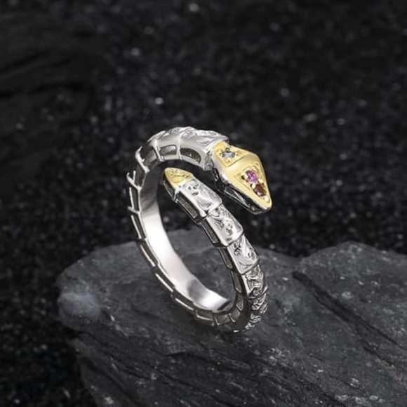 Solid Sterling Silver 925 Snake Vintage Band Ring #E1127 - Picture 2 of 4